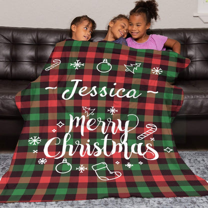 Personalized Plaid Christmas Blanket with Name