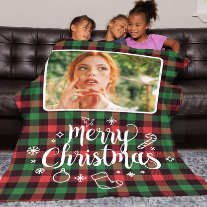 Custom Plaid Christmas Blanket with Photo